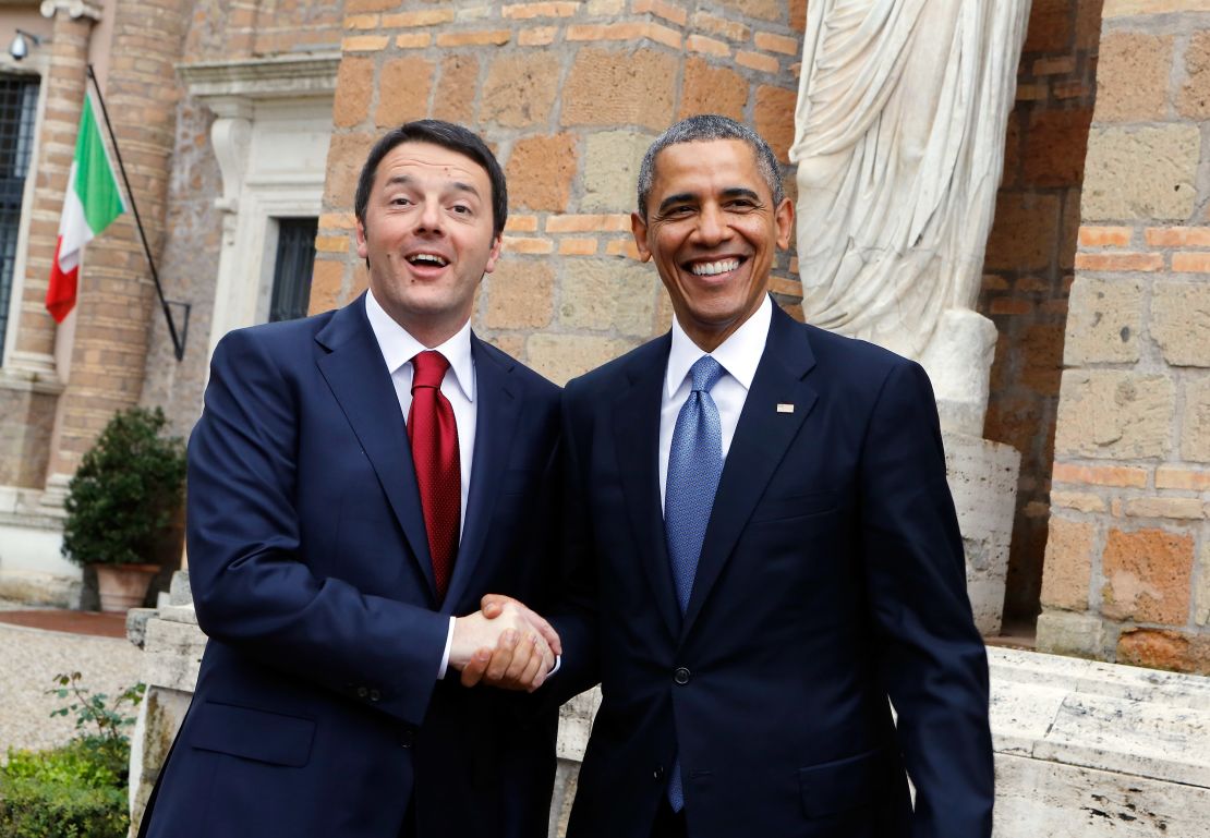 President Barack Obama meets Italian Premier Matteo Renzi at Villa Madama on March 27, 2014 in Rome, Italy.