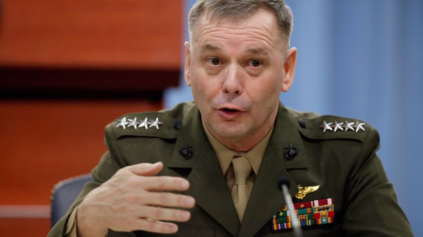 WASHINGTON, DC - JANUARY 28: Vice Chairman of the Joint Chiefs of Staff Gen. James Cartwright holds a news briefing and update on the Don't Ask Don't Tell repeal implementation at the Pentagon January 28, 2011 in Washington, DC. On the heels of a visit from the Egyptian Army chief, Cartwright encouraged all the people involved in the recent unrest in Egypt -- including the army, police, politicians and protesters -- to show restraint. (Photo by Chip Somodevilla/Getty Images)