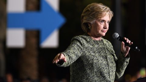 Democratic presidential nominee Hillary Clinton speaks during a campaign rally at The Smith Center for the Performing Arts on October 12 in Las Vegas, Nevada.