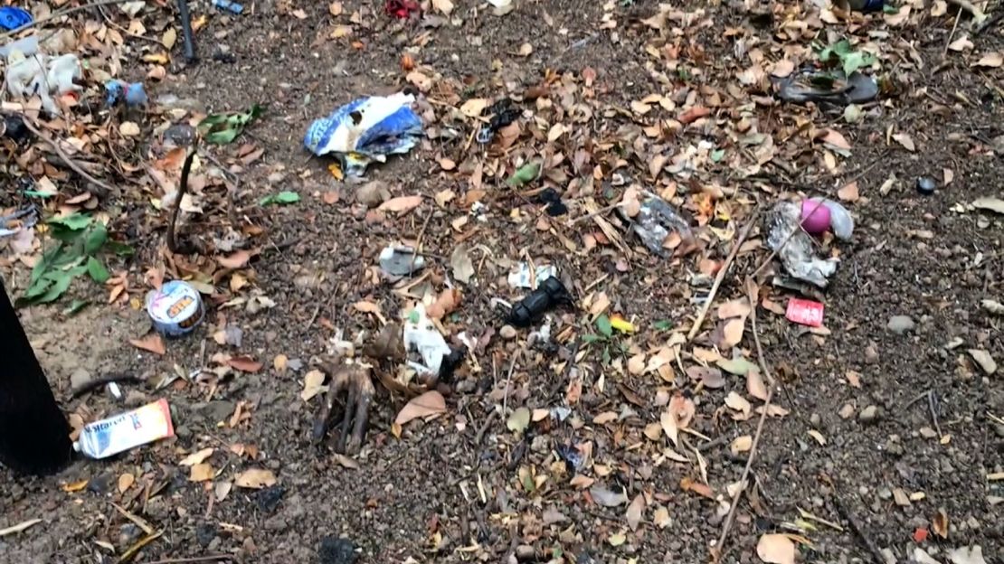 Condoms litter the ground of a park in central Athens.