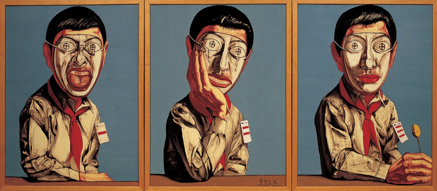 A year after he arrived in Beijing, Zeng started to produce his iconic "Mask" series, paintings that reflect the alienation he felt while settling into the city's newly-rich, rapidly changing society. Zeng has said that he believed people in the Chinese capital hid their true identities from each other and themselves.<br />