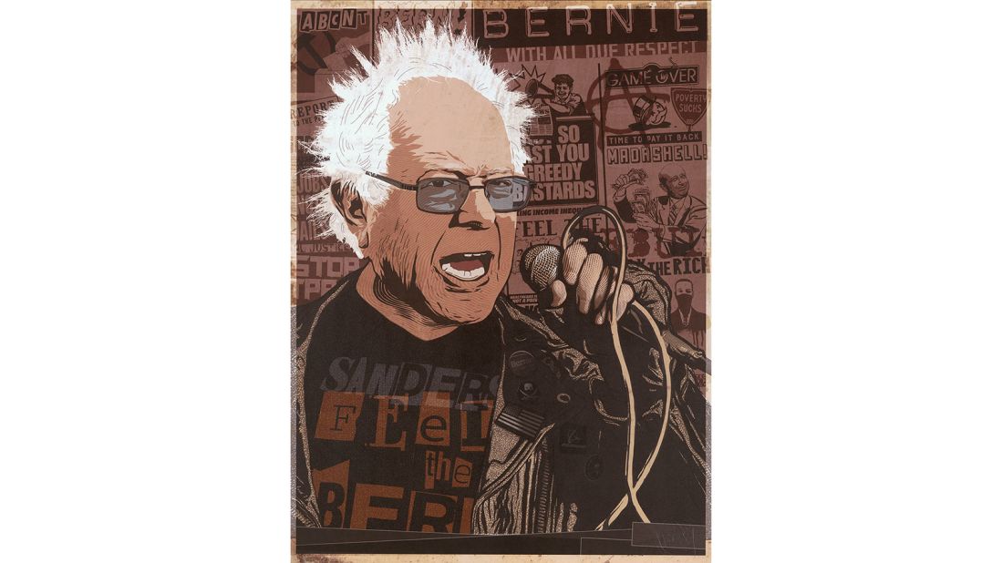 LA-based street and sticker artist and DJ, ABCNT, used this striking poster to lend his support to Democratic Party candidate for U.S. President, Bernie Sanders, in 2016. 