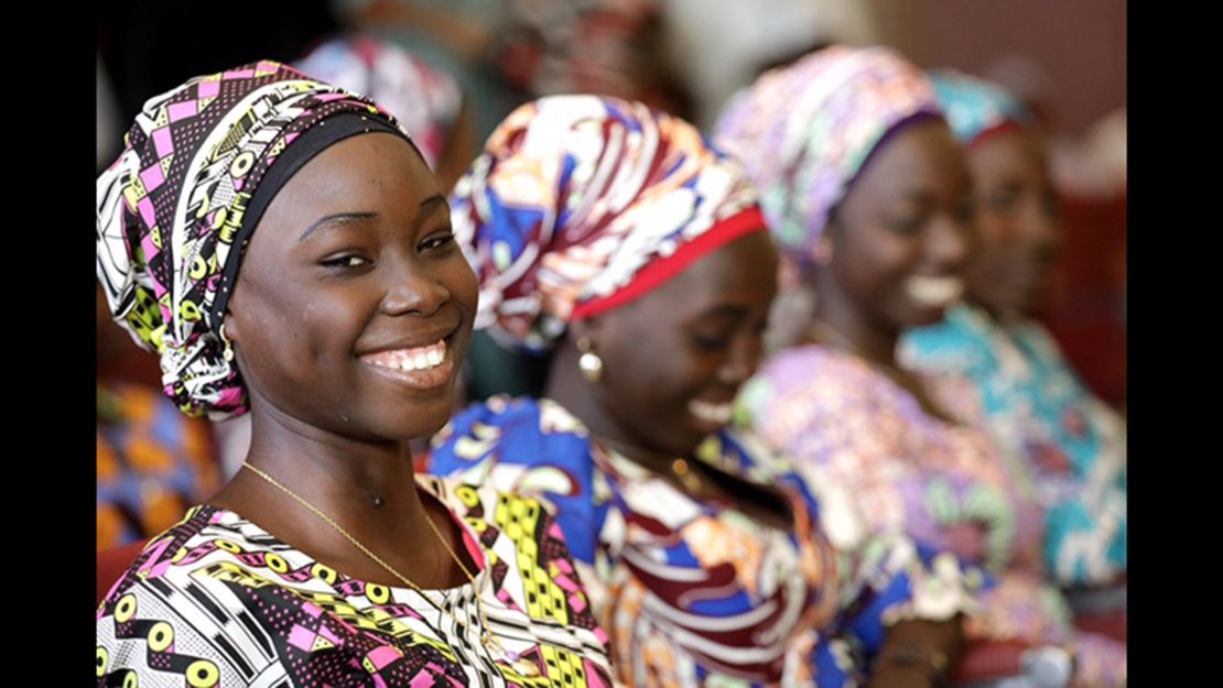 All smiles and enjoying a taste of freedom. The Chibok girls at the presidential villa in Abuja.