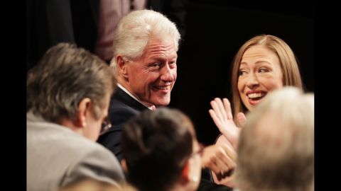 Clinton's husband, former U.S. President Bill Clinton, attends the debate with their daughter, Chelsea.