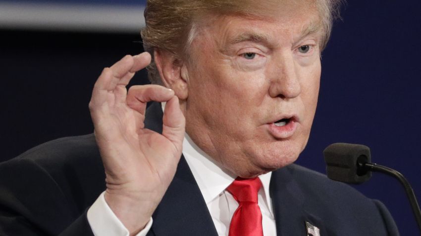 Republican presidential nominee Donald Trump answers a question during the third presidential debate at UNLV in Las Vegas on Wednesday, October 19, 2016.