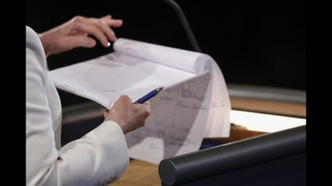 Clinton takes notes during the debate.