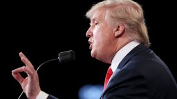 Donald Trump gestures speaks during the third U.S. presidential debate at the Thomas & Mack Center on October 19, 2016 in Las Vegas, Nevada. 