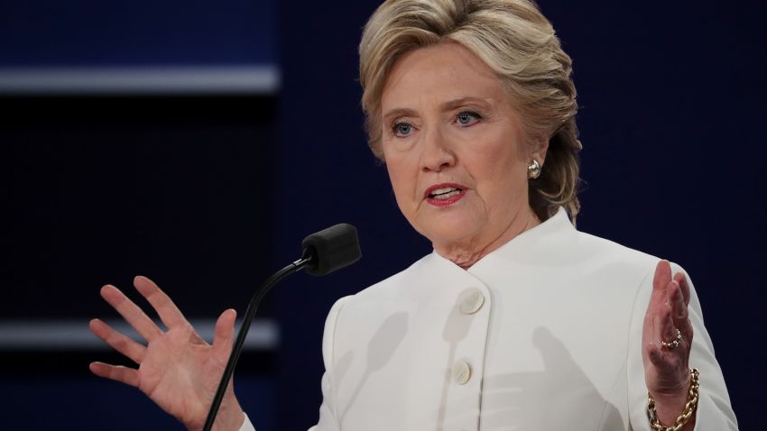 Democratic presidential nominee former Secretary of State Hillary Clinton speaks during the third U.S. presidential debate at the Thomas & Mack Center on October 19, 2016 in Las Vegas, Nevada.