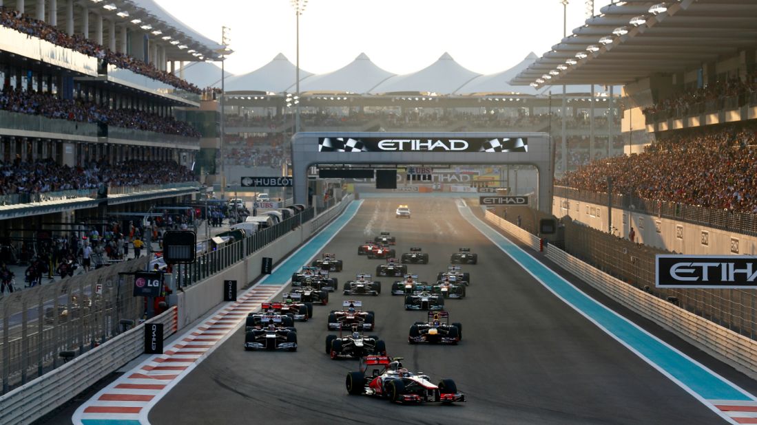 The best views, however, are from the air-conditioned VIP suites that overlook the start and finish line and come with unlimited food and drinks -- from $4,601 for a two-day package. Photo: Yas Marina Circuit.