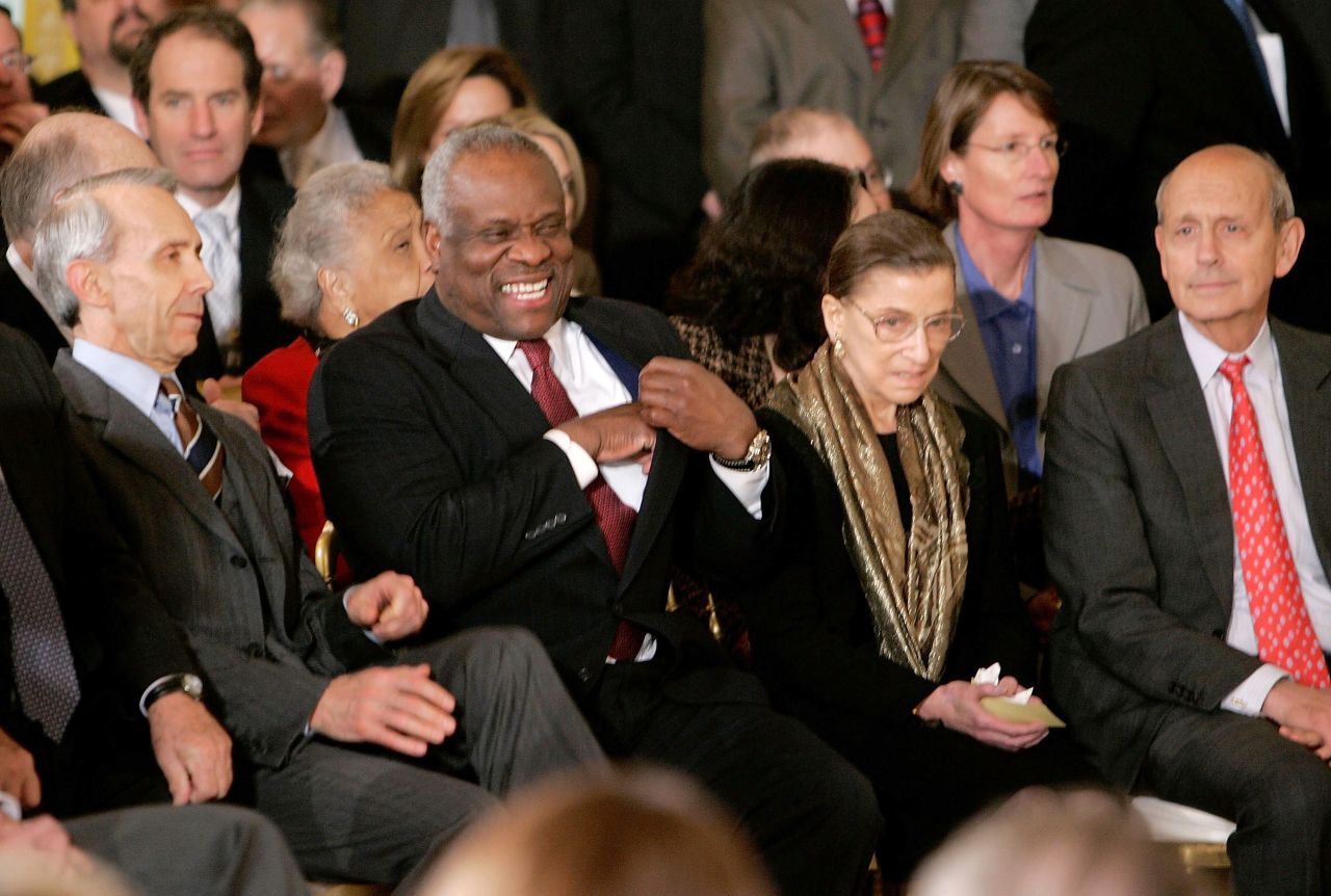 From left, Supreme Court Justices David Souter, Thomas, Ruth Bader Ginsburg and Stephen Breyer attend Alito's swearing-in.