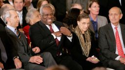 Associate Justice's of the U.S Supreme Court, Justice David H. Souter (L), Clarence Thomas (2nd-L), Ruth Bader Ginsburg (2nd-R) and Stephen G. Breyer (R) attend the swearing in ceremony for Samual Alitod in the East Room at the White House February 1, 2006 in Washington, DC. 