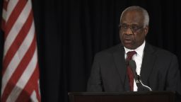 Supreme Court Justice Clarence Thomas speaks at the memorial service for former Supreme Court Justice Antonin Scalia at the Mayflower Hotel March 1, 2016 in Washington, DC.
