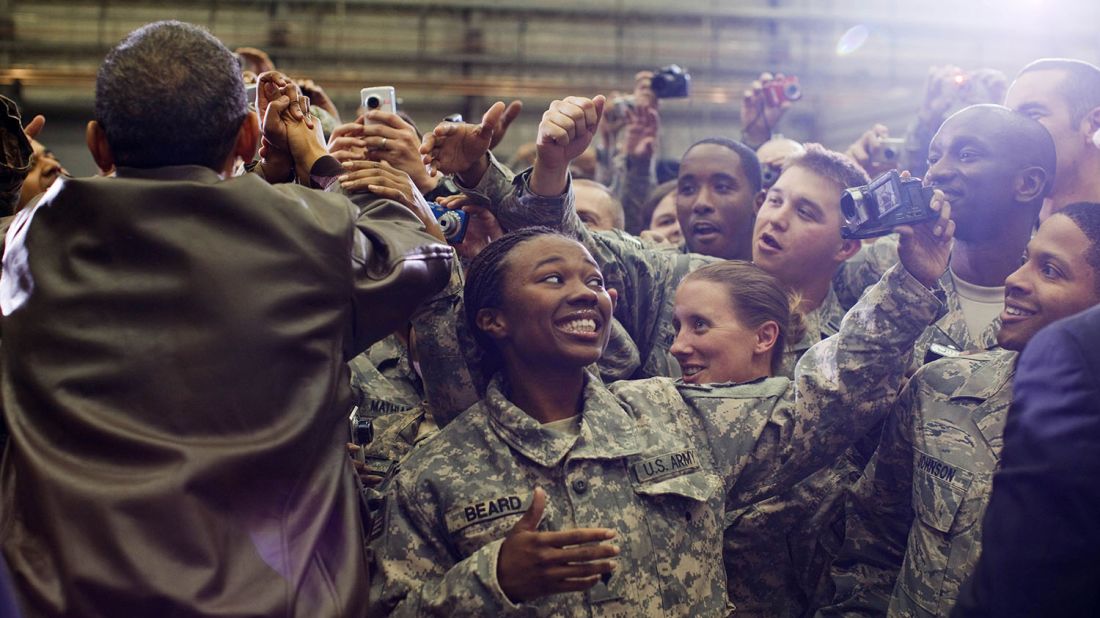 The President greets U.S. troops after an unannounced flight to Afghanistan on December 3, 2010. The U.S. combat mission ended in Afghanistan in December 2014, but American troops <a href="http://www.cnn.com/2016/07/06/politics/obama-to-speak-on-afghanistan-wednesday-morning/" target="_blank">remain in the country</a> to support Afghan forces and counterterrorism operations.