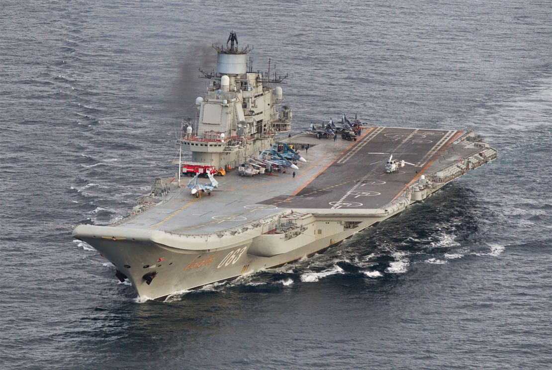 The Russian aircraft carrier Admiral Kuznetsov, in a photo provided by the Norwegian Armed Forces.
