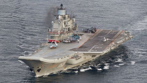 The Russian aircraft carrier Admiral Kuznetsov, in a photo provided by the Norwegian Armed Forces.