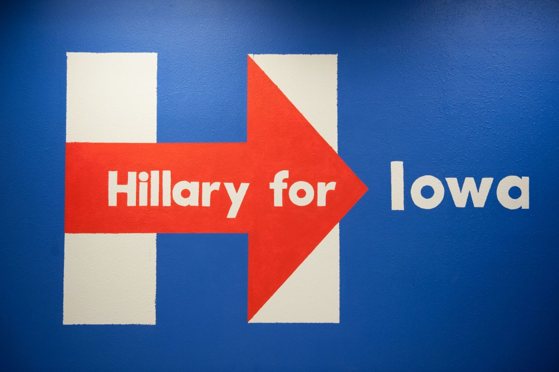 A caucus countdown poster at the Hillary Clinton Campaign field office in West Burlington, Iowa.