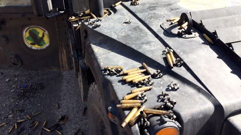 Bullet cases at the front line east of Bartella 18 kilometers from Mosul. Iraqi counterterror forces battled ISIS militants on the outskirts of the city.