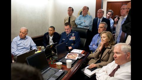 Obama and members of his national security team monitor the mission against Osama bin Laden on May 1, 2011. "Fourteen people crammed into the room, the President sitting in a folding chair on the corner of the table's head," said CNN's Peter Bergen as he <a href="http://www.cnn.com/2016/04/30/politics/obama-osama-bin-laden-raid-situation-room/" target="_blank">relived the bin Laden raid</a> five years later. "They sat in this room until the SEALs returned to Afghanistan." <em>(Editor's note: The classified document in front of Hillary Clinton was obscured by the White House.)</em>