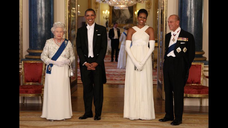 During <a href="index.php?page=&url=http%3A%2F%2Fwww.cnn.com%2F2011%2FPOLITICS%2F05%2F24%2Fobama.europe.visit%2F" target="_blank">his state visit to England,</a> Obama was also able to meet with Queen Elizabeth II and Prince Philip. The first couple gave the queen a handmade leather-bound album with rare memorabilia and photographs that highlighted the visit by her parents -- King George VI and Queen Elizabeth -- to the United States in 1939. To Prince Philip, they gave a custom-made set of pony bits and shanks and a set of horseshoes worn by a recently retired champion carriage horse. The Obamas were given copies of letters in the royal archives from a number of U.S. presidents to Queen Victoria. Michelle Obama also was given an antique broach in the form of roses made of gold and red coral.