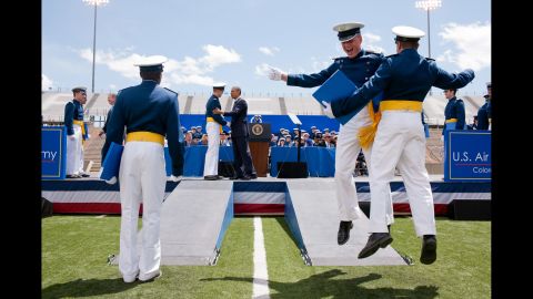 Obama congratulates cadets as they receive their diplomas from the U.S. Air Force Academy on May 23, 2012.