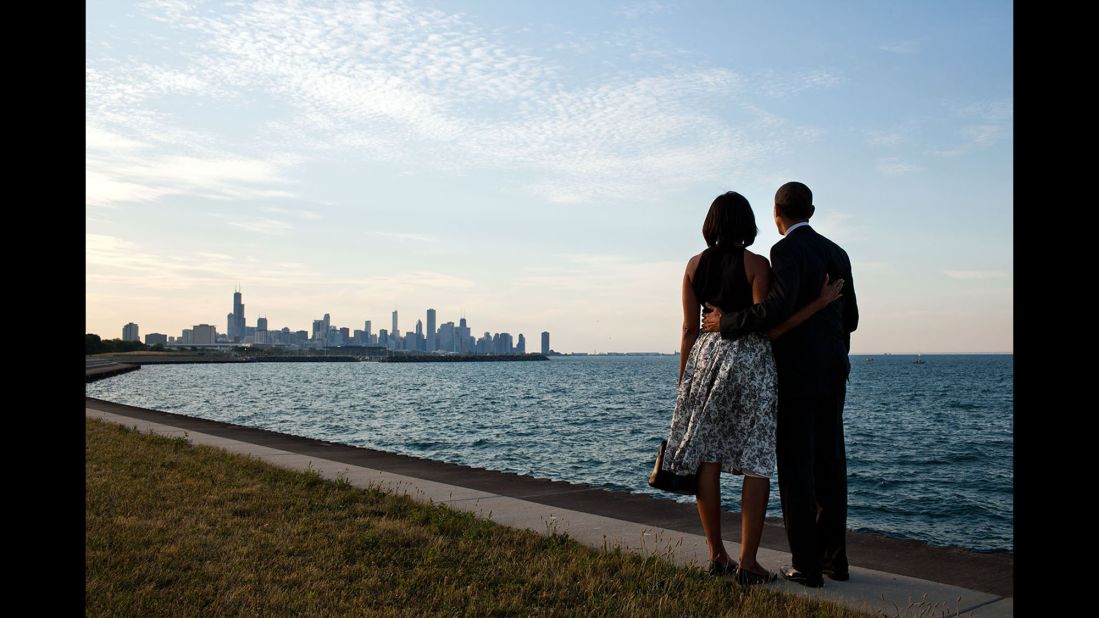 The Obamas take in the Chicago skyline on June 15, 2012. The Obamas lived in Chicago before he was President, and they still own a home there.