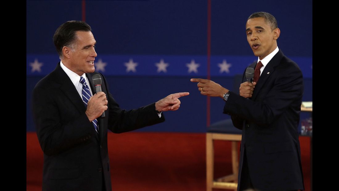 Obama faces off with Mitt Romney at a presidential debate in Hempstead, New York, on October 16, 2012. Obama <a href="http://www.cnn.com/2012/11/06/politics/election-2012/" target="_blank">was re-elected</a> with 332 electoral votes to Romney's 206.