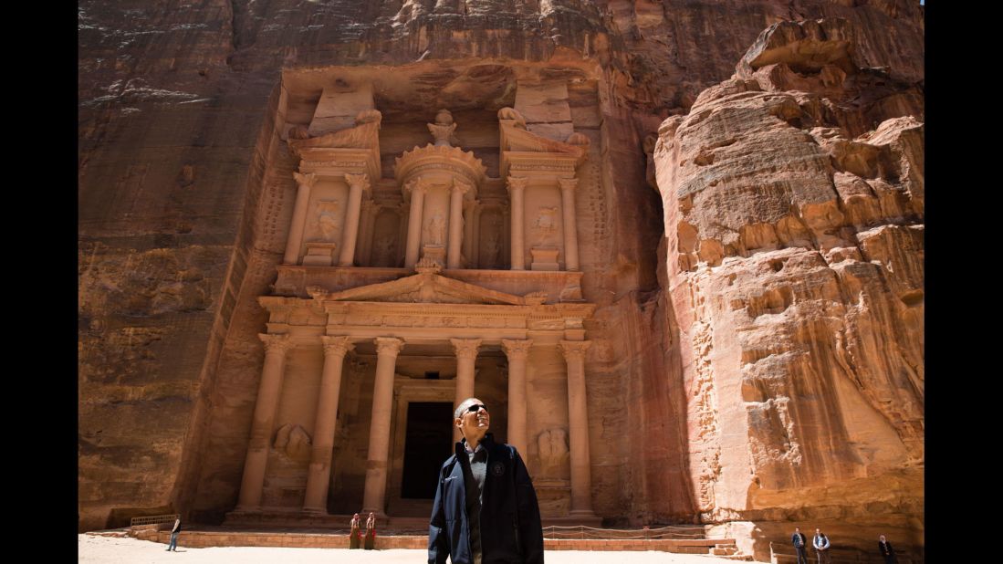 The President <a href="http://www.cnn.com/2013/03/23/politics/mideast-obama-trip/" target="_blank">takes a tour</a> of the ancient city of Petra during a visit to Jordan on March 23, 2013. He was accompanied by a University of Jordan tourism professor, and all other visitors kept well away -- except for a few stray cats.