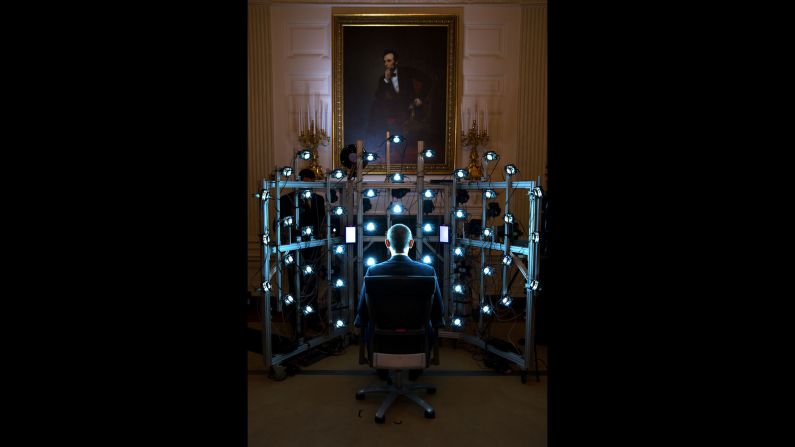 The President sits for a 3-D-printed bust being produced by the Smithsonian Institution on June 9, 2014. <a href="index.php?page=&url=https%3A%2F%2Fwww.whitehouse.gov%2Fblog%2F2014%2F12%2F02%2Fnew-video-provides-behind-scenes-look-first-3d-printed-presidential-portraits" target="_blank" target="_blank">See the final product</a> from the White House Maker Faire, which highlighted the importance of 3-D printing and other technologies that help people design and build new things.