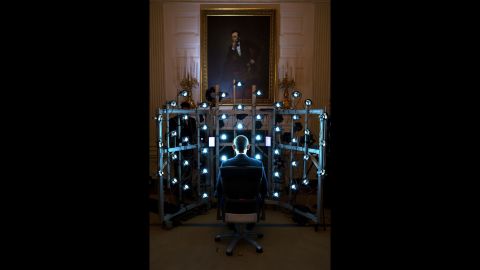 The President sits for a 3-D-printed bust being produced by the Smithsonian Institution on June 9, 2014. <a href="https://www.whitehouse.gov/blog/2014/12/02/new-video-provides-behind-scenes-look-first-3d-printed-presidential-portraits" target="_blank" target="_blank">See the final product</a> from the White House Maker Faire, which highlighted the importance of 3-D printing and other technologies that help people design and build new things.