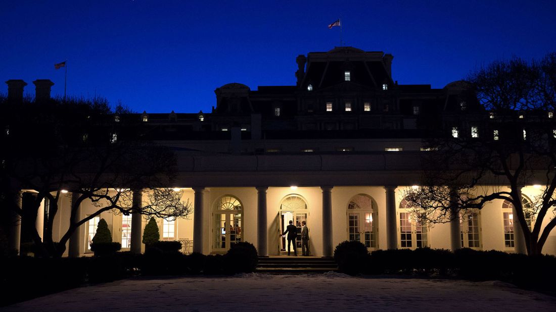 The President walks along the White House Colonnade on January 22, 2015.