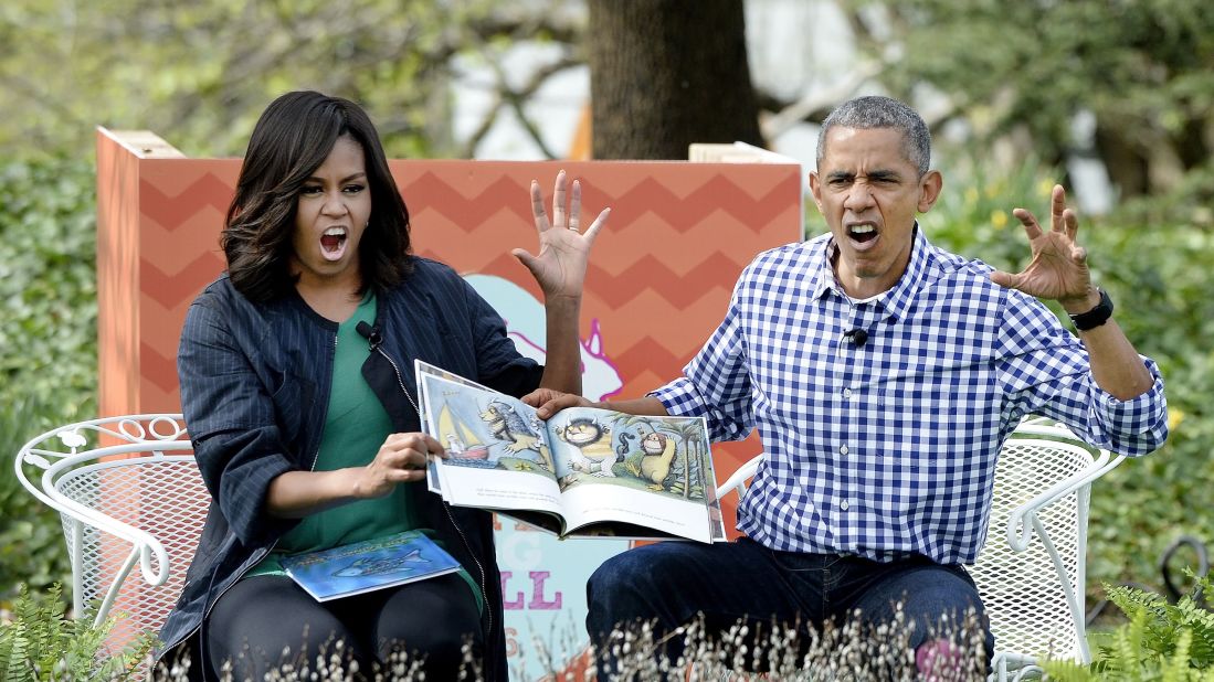 The Obamas read a book to children at the annual White House Easter Egg Roll on March 28, 2016. The Easter Egg Roll has been a White House tradition since 1878, when President Rutherford B. Hayes allowed children to roll eggs on the South Lawn.