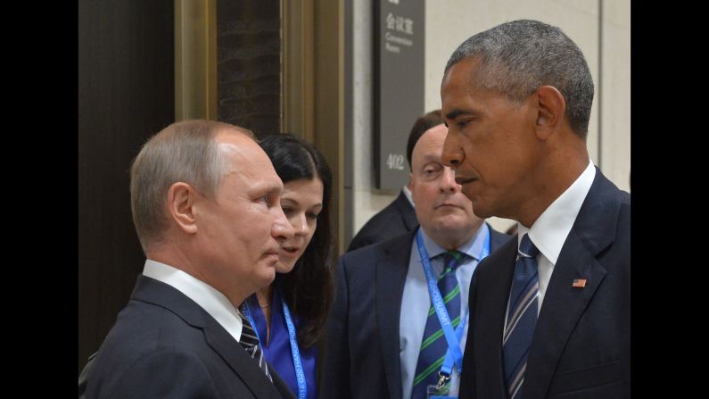 Russian President Vladimir Putin meets Obama at the G-20 Summit in Hangzhou, China, on September 5, 2016. Obama, who had <a href="index.php?page=&url=http%3A%2F%2Fwww.cnn.com%2F2016%2F09%2F05%2Fpolitics%2Fbarack-obama-g20-summit-asia%2F" target="_blank">a 90-minute session with Putin,</a> said their talk was "candid, blunt and businesslike," and included the issues of cyberintrusions and the Syrian conflict.