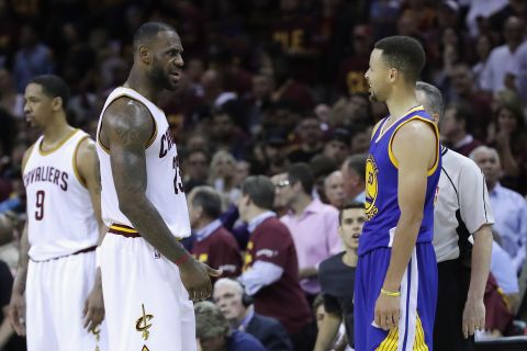 Although Stephen Curry (R) and LeBron James battled in the last two NBA Finals, their team contracts are on different playing fields. Two-time reigning MVP Curry is criminally shortchanged -- by NBA standards -- at $12.1 million this season, while LeBron lords over the list of top earners in the world's highest paying league. While James' position is expected, there are some eye-popping inclusions on this list. (Source: basketball-reference.com)