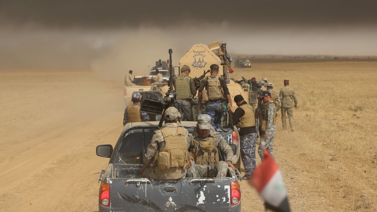 Iraqi army and militia forces arrive Thursday in Saleh village in the offensive to wrest Mosul from ISIS.