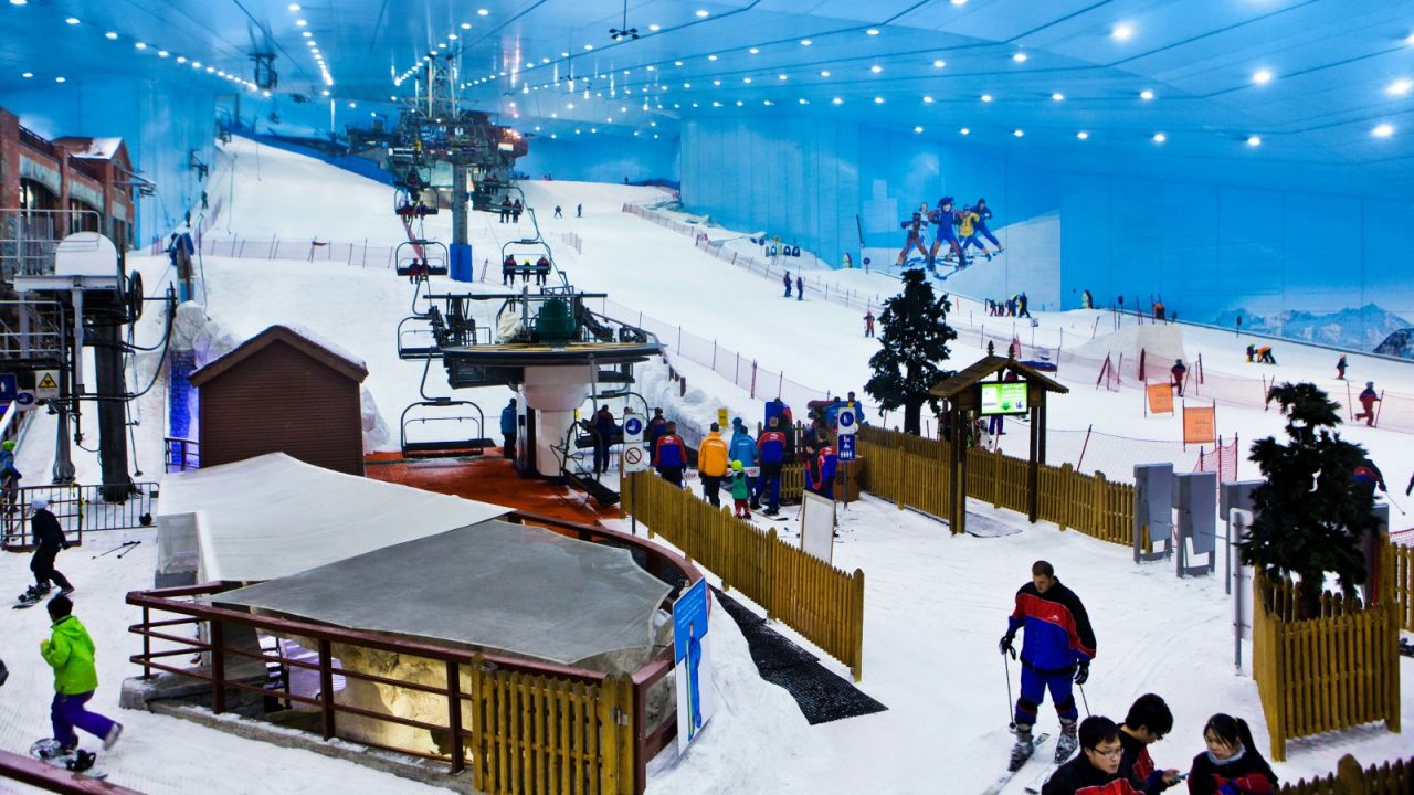 The adventurous can ski or snowboard at the indoor mountain slope or take a lift to the alpine cafe at the top and sip on a cup of hot cocoa. (Picture credit: Ski Dubai)