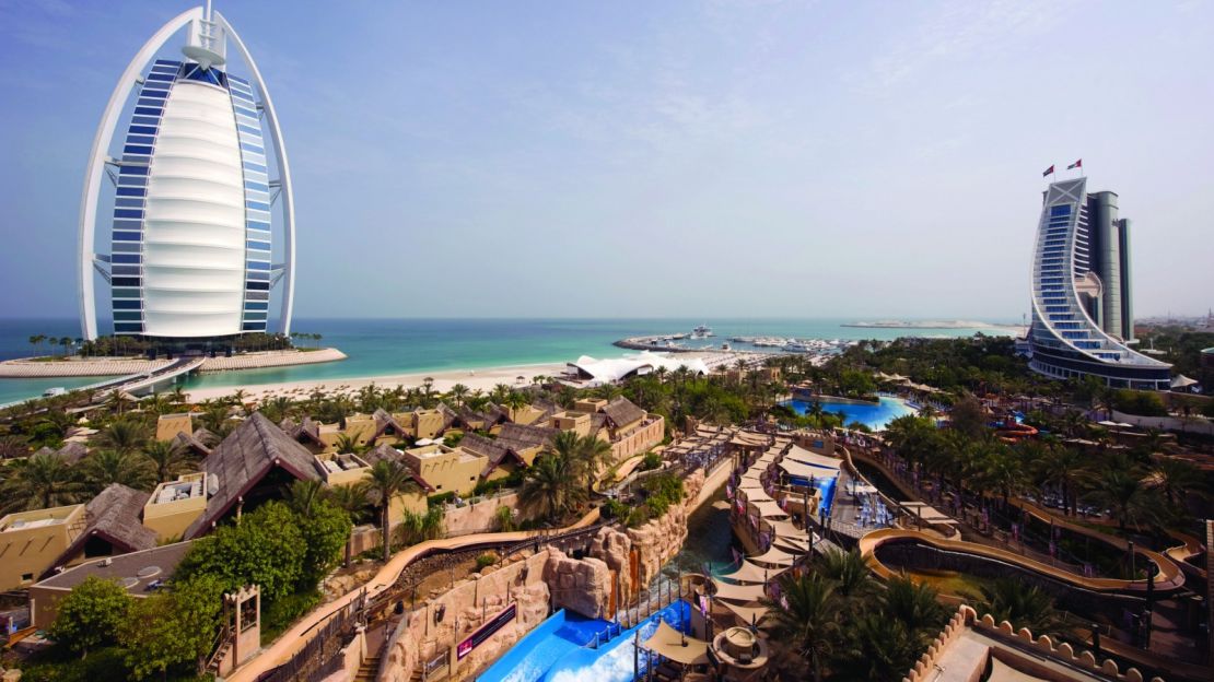 The view of Wild Wadi from Jumeirah Beach Hotel. 
