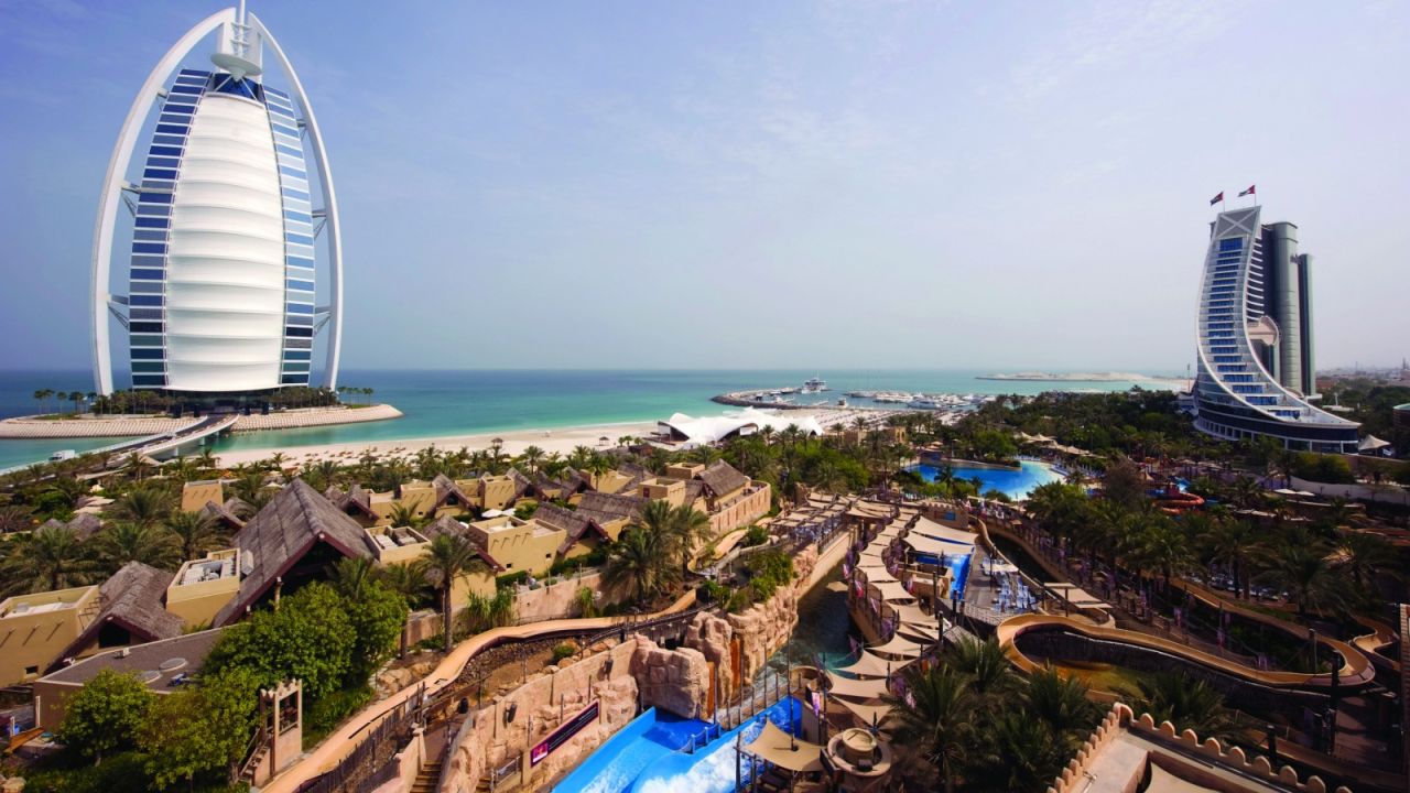 Located right beside the sail-shaped Burj Al Arab Jumeirah and the wave-shaped Jumeirah Beach Hotel, the family-friendly waterpark Wild Wadi has an Arabian folklore theme. 