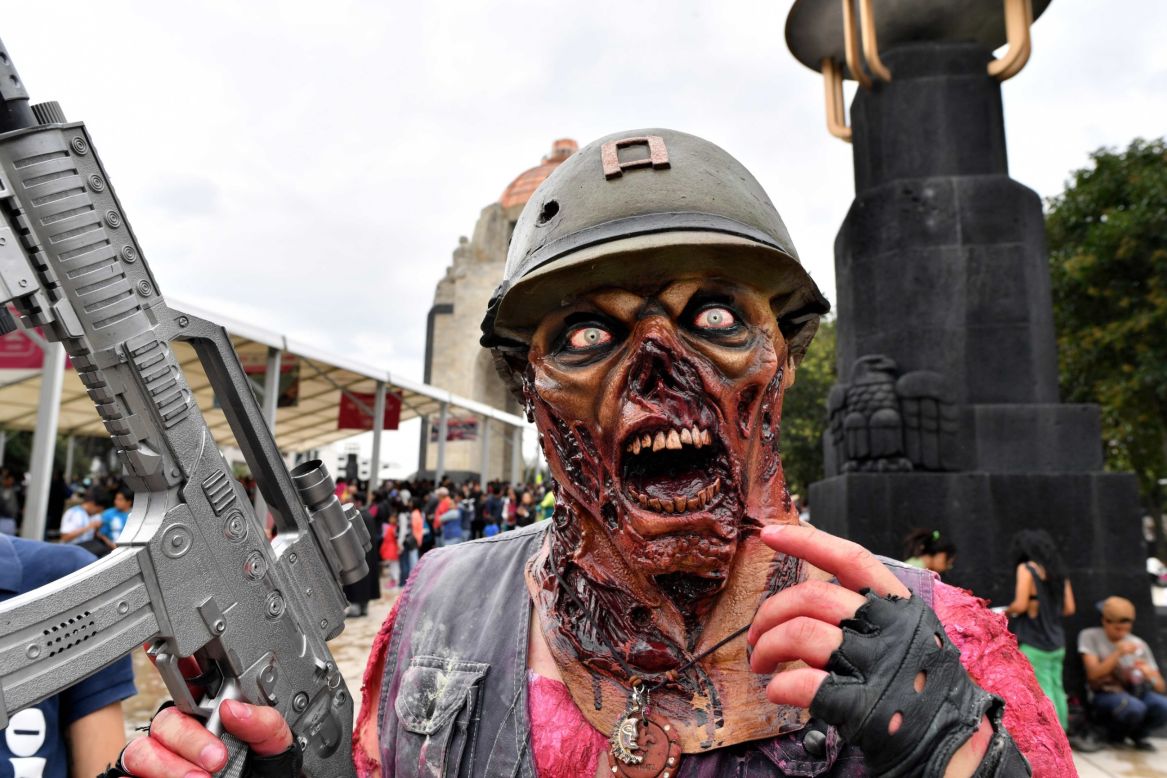 An undead soldier takes part in the walk. 