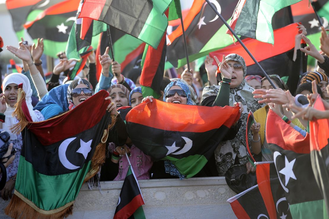 Libyans in Misrata celebrate their liberation from Gadhafi in October, 2011