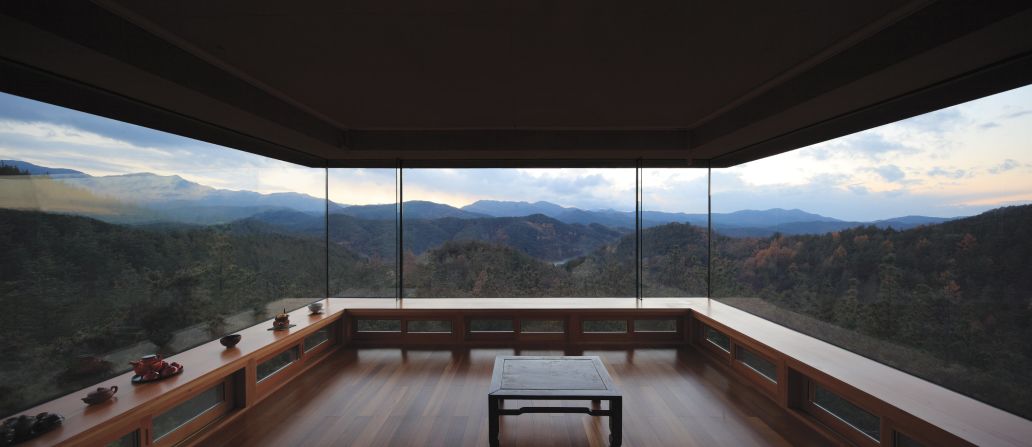 This retreat in South Korea, designed by IROJE Architects & Planners, has an all-glass contemplation room that offers unobstructed views of the mountains, as well as an open-air meditation pavilion on the roof.
