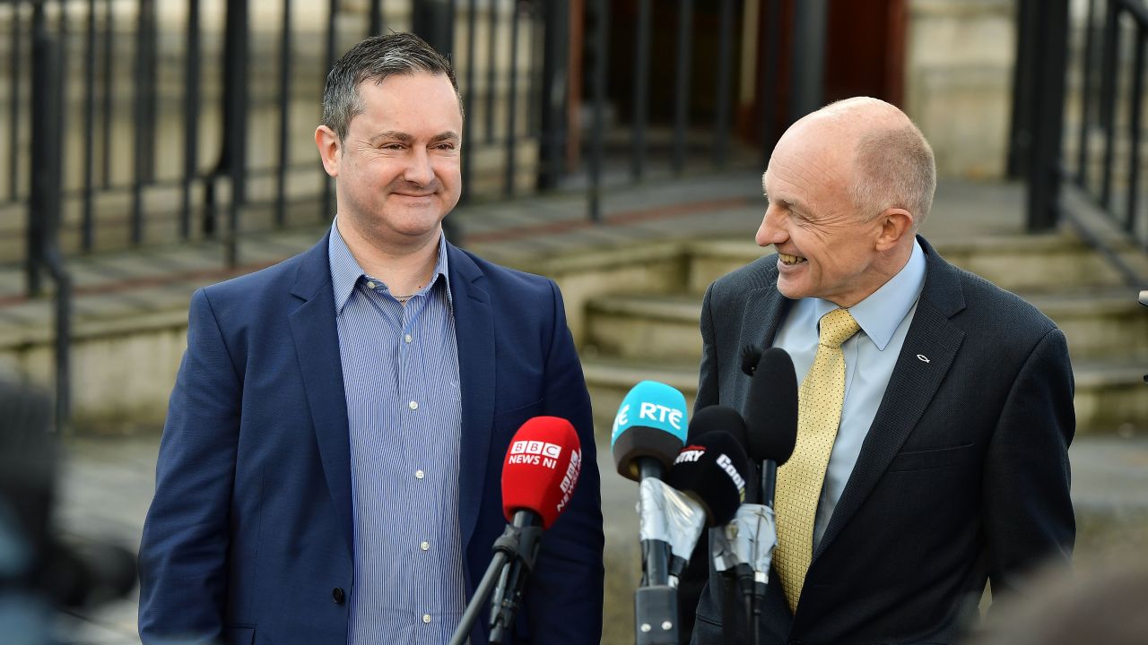 Gareth Lee, left, outside a Belfast high court in 2016, with Michael Wardlow of the Equality Commission.