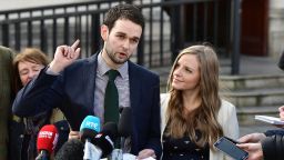 Daniel McArthur, managing director of Ashers Bakery, and his wife Amy McArthur held a press conference outside Belfast high court alongside family members after losing their appeal in the so called 'Gay Cake' case on October 24, 2016 in Belfast, Northern Ireland.