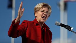 Sen. Elizabeth Warren (D-MA) speaks during a campaign rally with democratic presidential nominee former Secretary of State Hillary Clinton at St Saint Anselm College on October 24, 2016 in Manchester, New Hampshire.