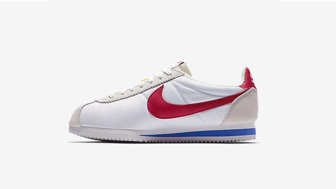 Designed by US Olympic track coach Bill Bowerman, the Nike Cortez was marketed as the first modern track shoe and released before the 1972 Munich Olympics. The sneaker earned legendary status as an early long-distance running shoe, cemented in the 1994 film Forrest Gump when Jenny's gift of a pair of Nike Cortez helped Forrest run across America.  