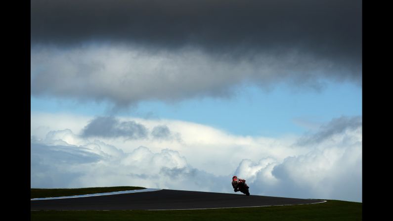 Marc Marquez practices Saturday, October 22, before the MotoGP race on Phillip Island, Australia. The Spaniard <a href="index.php?page=&url=http%3A%2F%2Fwww.cnn.com%2F2016%2F10%2F16%2Fmotorsport%2Fmotorsport-marquez-motogp-world-champion%2Findex.html" target="_blank">clinched his third world title</a> earlier this month.