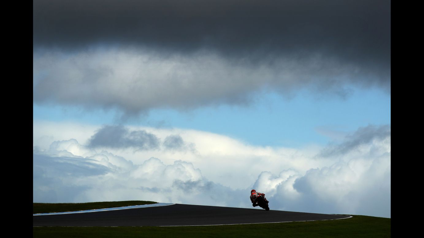 Marc Marquez practices Saturday, October 22, before the MotoGP race on Phillip Island, Australia. The Spaniard <a href="http://www.cnn.com/2016/10/16/motorsport/motorsport-marquez-motogp-world-champion/index.html" target="_blank">clinched his third world title</a> earlier this month.