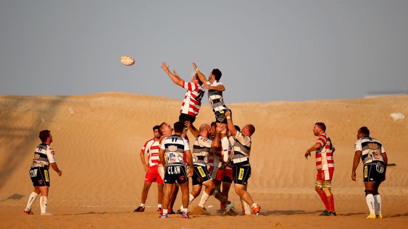 Kevin Lamb wins a lineout ball during a Community League match between the RAK Goats and the Beaver Nomads, which was played Friday, October 21, in Ras al-Khaimah, United Arab Emirates.