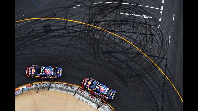 Jamie Whincup leads Shane Van Gisbergen during a Supercars race in Gold Coast, Australia, on Sunday, October 23.