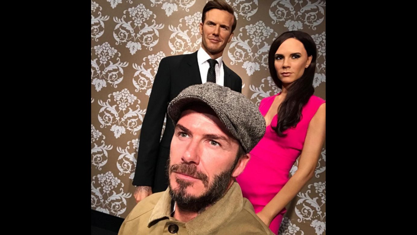 Former soccer star David Beckham takes a selfie in front of a wax figure of himself and his wife, Victoria, on Saturday, October 8. "Thank you to Nicole and everyone at Madame Tussauds for letting me meet this lovely couple," <a href="https://www.instagram.com/p/BLTFpSoh0yb/" target="_blank" target="_blank">Beckham said on Instagram.</a>