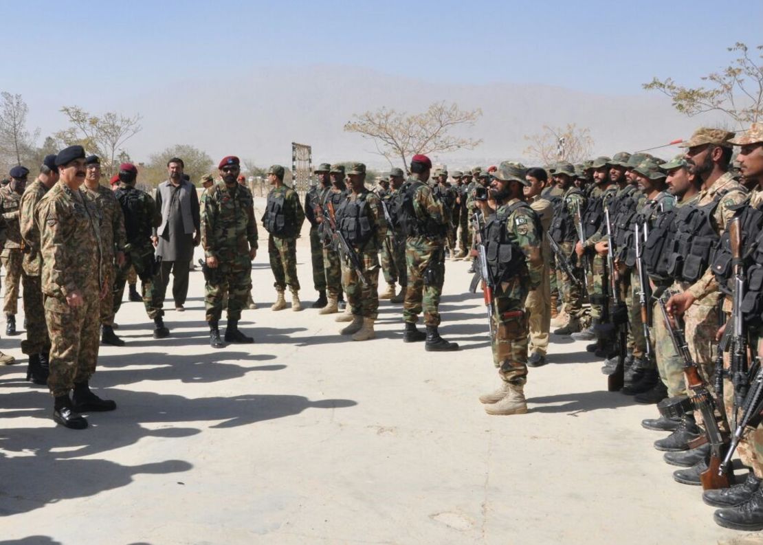 Gen. Raheel Sharif addresses officers Tuesday at the Quetta police training center after the attack.